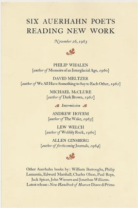 Item #1172 SIX AUERHAHN POETS READING NEW WORK November 26, 1963