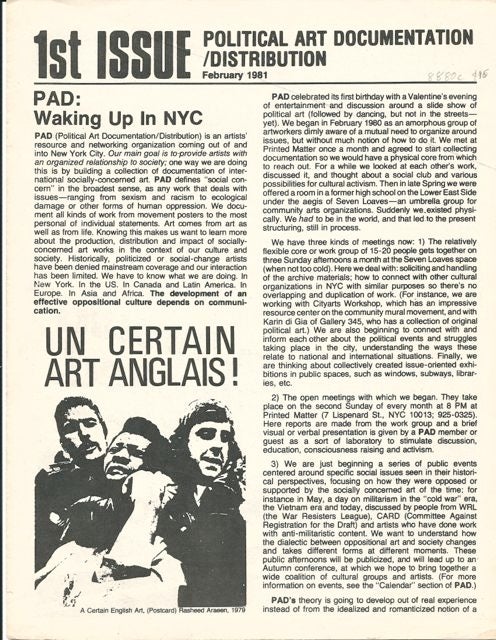 Item #1366 1st ISSUE: Political Art Documentation/Distribution (February 1981), (later called Upfront)