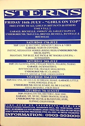 Item #1452 STERNS. FRIDAY 16TH JULY ± ˝GIRLS ON TOPØ GARAGE: ROACHELLE, SMOKIN› JO, SARAH...